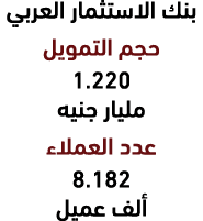 بنك الاستثمار العربي حجم التمويل 1.220 مليار جنيه عدد العملاء 8.182 ألف عميل
