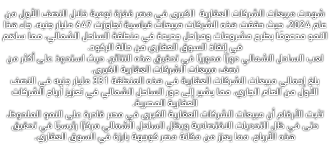 شهدت مبيعات الشركات العقارية الكبرى في مصر قفزة نوعية خلال النصف الأول من عام 2024، حيث حققت هذه الشركات مبيعات قياسي...
