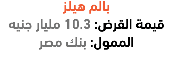 بالم هيلز قيمة القرض: 10.3 مليار جنيه الممول: بنك مصر
