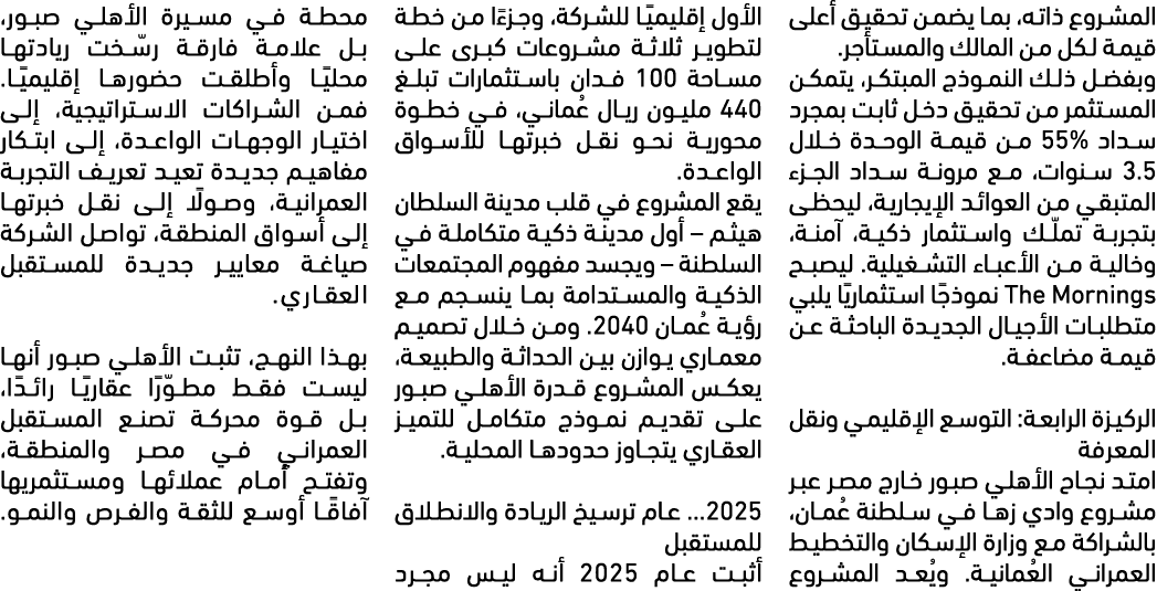 المشروع ذاته، بما يضمن تحقيق أعلى قيمة لكل من المالك والمستأجر. وبفضل ذلك النموذج المبتكر، يتمكن المستثمر من تحقيق دخ...