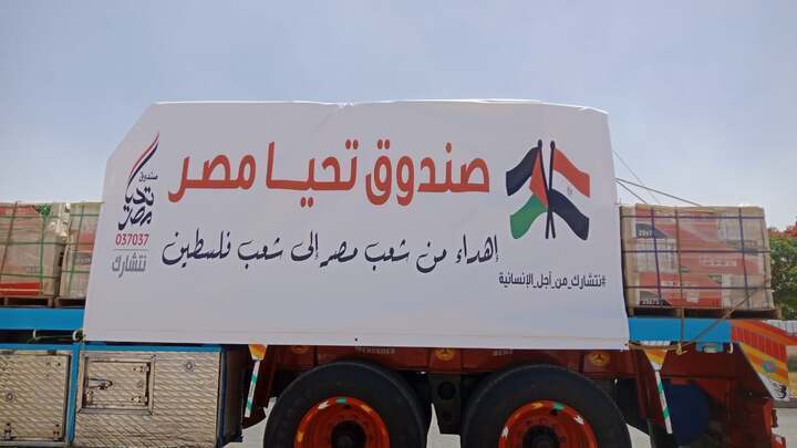 قافلة صندوق تحيا مصر الثانية لإعمار غزة تصل إلى ميناء رفح (صور)