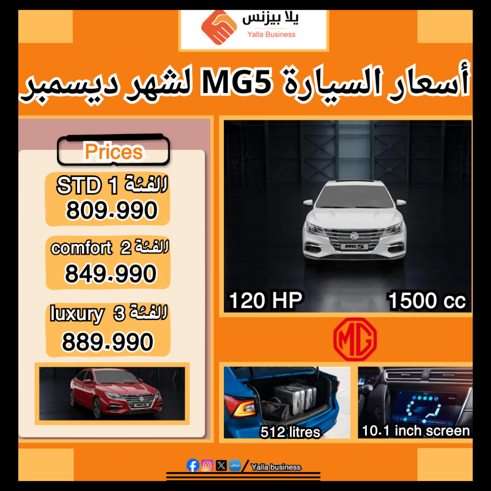 أسعار السيارة MG5 لشهر ديسمبر 